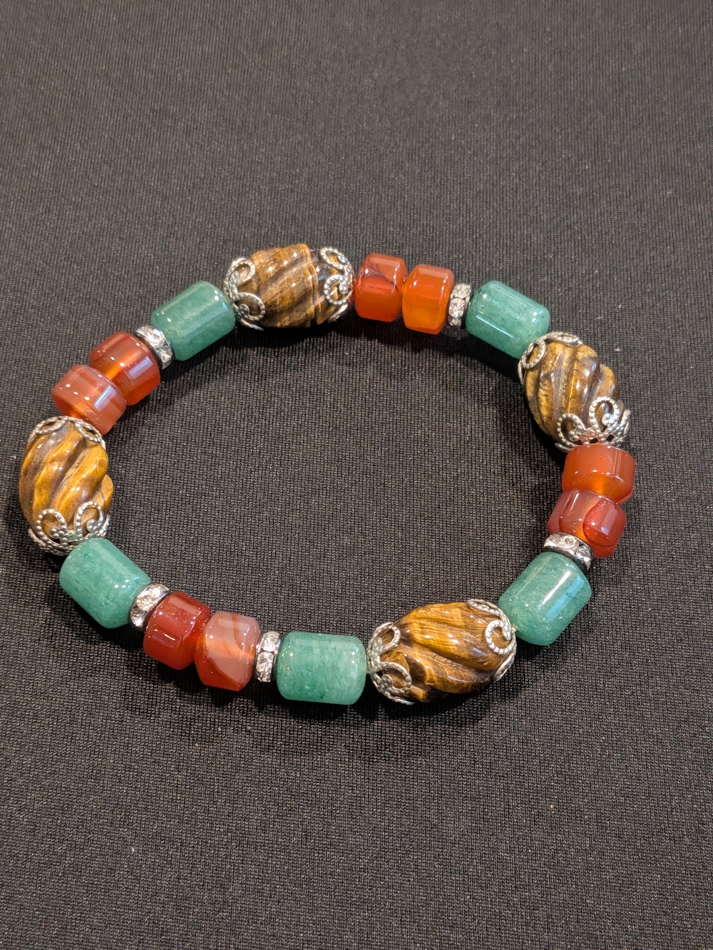 Green and Brown Beaded Stretch Bracelet
